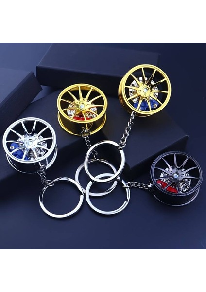Araba Lastik Jant Metal Anahtarlık Fren Kaliperli Dönebilen Metal Jant Anahtarlık Gold fırsatları