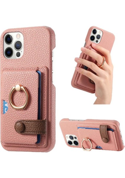 IPhone 12 Için Kılıf Pro Max Halka Standı Premium Dokulu Deri Kart Yuvaları (Yurt Dışından)