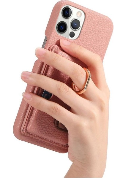 IPhone 12 Için Kılıf Pro Max Halka Standı Premium Dokulu Deri Kart Yuvaları (Yurt Dışından)