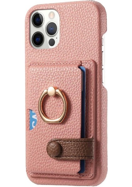 IPhone 12 Için Kılıf Pro Max Halka Standı Premium Dokulu Deri Kart Yuvaları (Yurt Dışından)