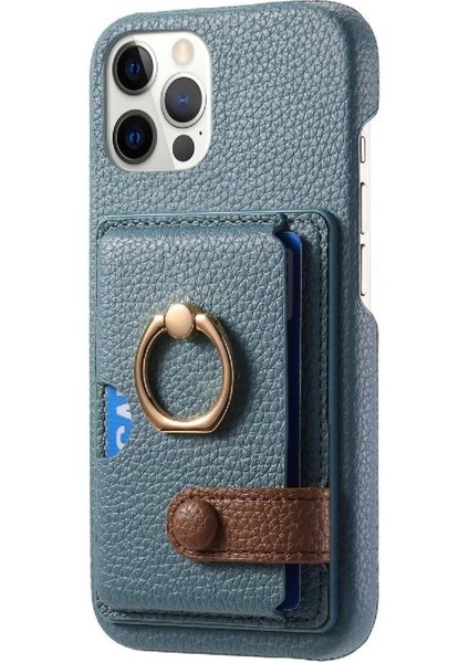 IPhone 12 Için Kılıf Pro Max Halka Standı Premium Dokulu Deri Kart Yuvaları (Yurt Dışından)