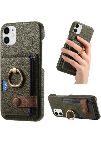 IPhone 11 Premium Dokulu Deri Halka Standı Kart Yuvaları Için Kılıf (Yurt Dışından)