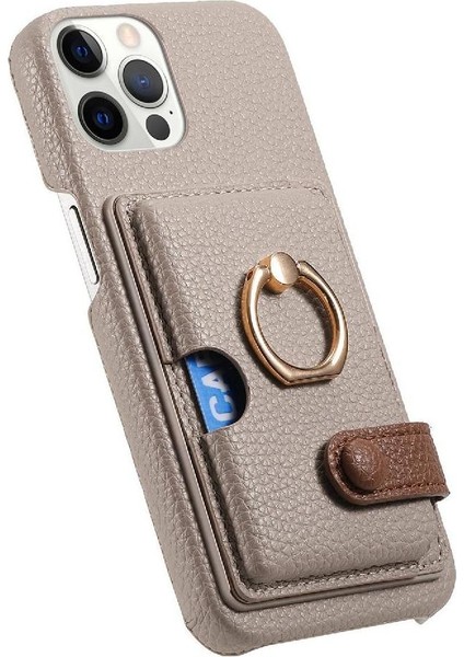 IPhone 12 Için Kılıf Pro Max Halka Standı Premium Dokulu Deri Kart Yuvaları (Yurt Dışından)