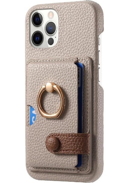 IPhone 12 Için Kılıf Pro Max Halka Standı Premium Dokulu Deri Kart Yuvaları (Yurt Dışından)