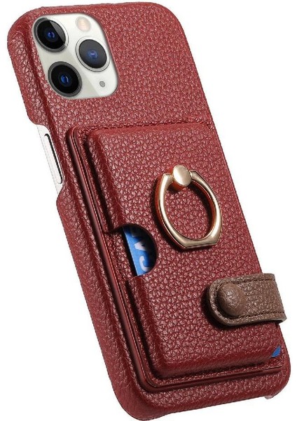 IPhone 11 Için Kılıf Pro Max Kart Yuvaları Premium Dokulu Deri Halka Standı (Yurt Dışından)