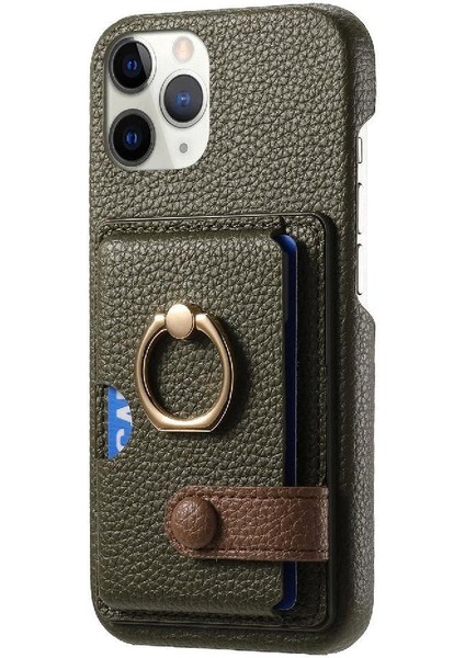 IPhone 11 Için Kılıf Pro Max Kart Yuvaları Premium Dokulu Deri Halka Standı (Yurt Dışından)