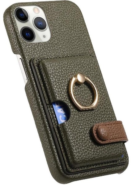 IPhone 11 Için Kılıf Pro Max Kart Yuvaları Premium Dokulu Deri Halka Standı (Yurt Dışından)
