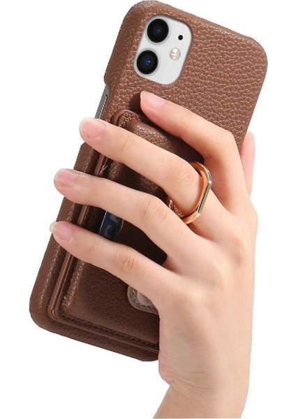 IPhone 11 Premium Dokulu Deri Halka Standı Kart Yuvaları Için Kılıf (Yurt Dışından) fiyatları