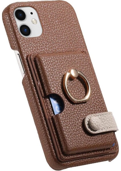 IPhone 11 Premium Dokulu Deri Halka Standı Kart Yuvaları Için Kılıf (Yurt Dışından) indirimleri