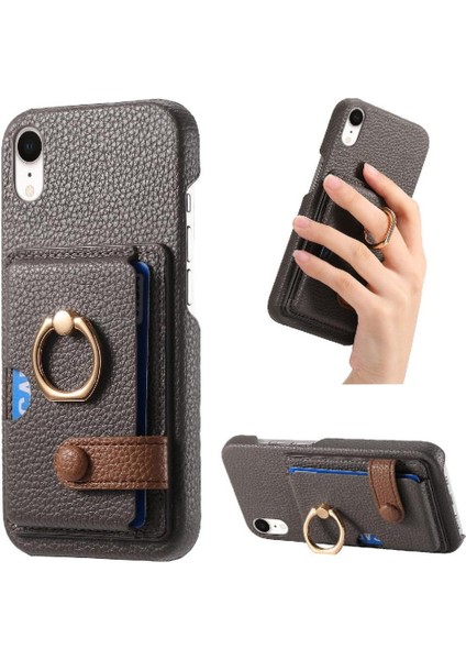 IPhone Xr Kart Yuvaları Premium Dokulu Deri Halka Standı (Yurt Dışından)