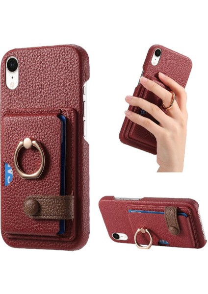 IPhone Xr Kart Yuvaları Premium Dokulu Deri Halka Standı (Yurt Dışından)