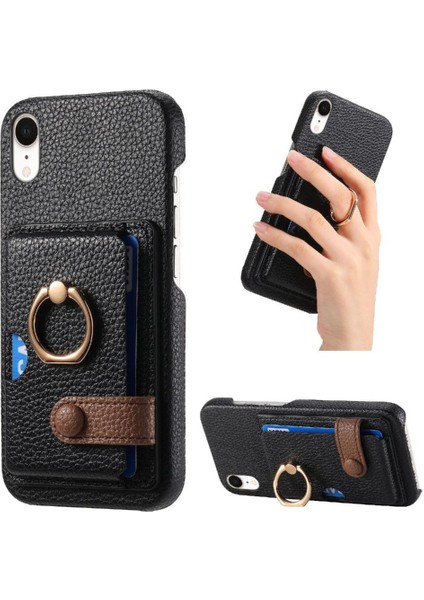 IPhone Xr Kart Yuvaları Premium Dokulu Deri Halka Standı (Yurt Dışından)