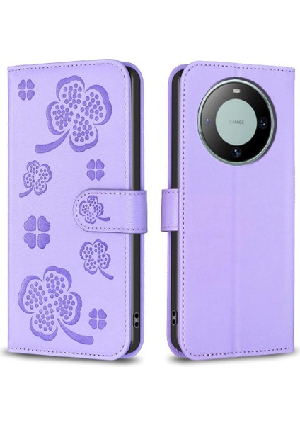 Huawei Mate 60 Için Flip Case Cüzdan Kart Yuvaları Tutucu Kickstand Yonca Pu (Yurt Dışından) indirimleri