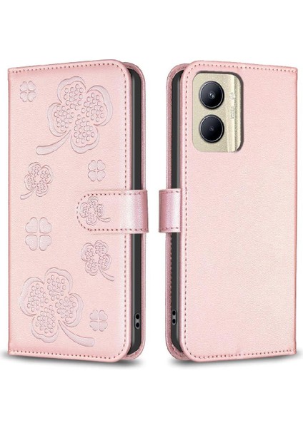 Realme C33 Çok Renkli Kart Yuvaları Tutucu Kickstand Yonca Pu Için Flip Case (Yurt Dışından)