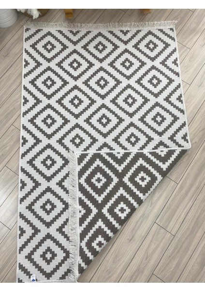 Bej-Krem Kilim Çift Taraflı Modern Desenli Yıkanabilir Pamuklu Dokuma Kilim modelleri