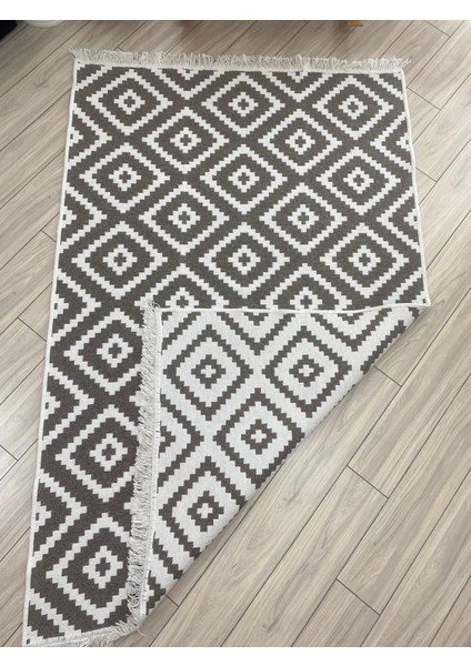 Bej-Krem Kilim Çift Taraflı Modern Desenli Yıkanabilir Pamuklu Dokuma Kilim fırsatları