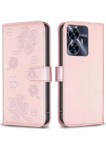 Realme C55 Çok Renkli Yonca Çiçek Pu Deri Cüzdan Kartı Için Flip Case (Yurt Dışından)