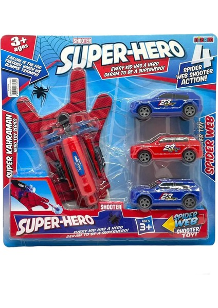 Spiderman Örümcek Adam Vantuz Fırlatan Eldiven ve 3 Adet Araba Süper Hero Oyuncak