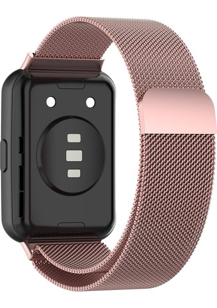 Huawei Watch Fit 2 Uyumlu Kordon Hasır Metal Mıknatıslı Örgü Zore Krd-01 Kayış, Pembe