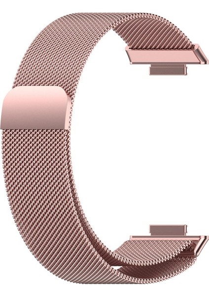 Huawei Watch Fit 2 Uyumlu Kordon Hasır Metal Mıknatıslı Örgü Zore Krd-01 Kayış, Pembe