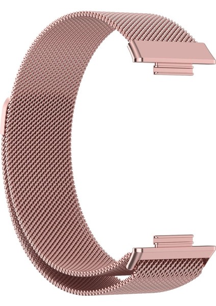 Huawei Watch Fit 2 Uyumlu Kordon Hasır Metal Mıknatıslı Örgü Zore Krd-01 Kayış, Pembe