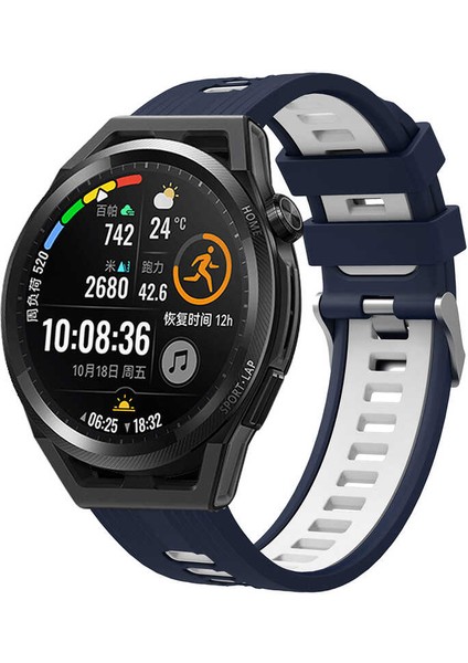Huawei Honor Magic 2 46MM Uyumlu Kordon Silikon Çift Renkli Sportif Krd-55 Kayış, Lacivert