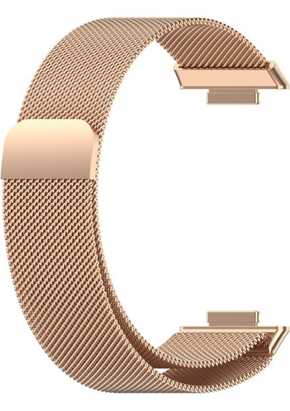 Huawei Watch Fit 2 Uyumlu Kordon Hasır Metal Mıknatıslı Örgü Zore Krd-01 Kayış, Rose Gold