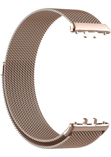 Samsung Galaxy Fit 3 Uyumlu Kordon Hasır Metal Mıknatıslı Örgü Zore Krd-01 Kayış, Rose Gold