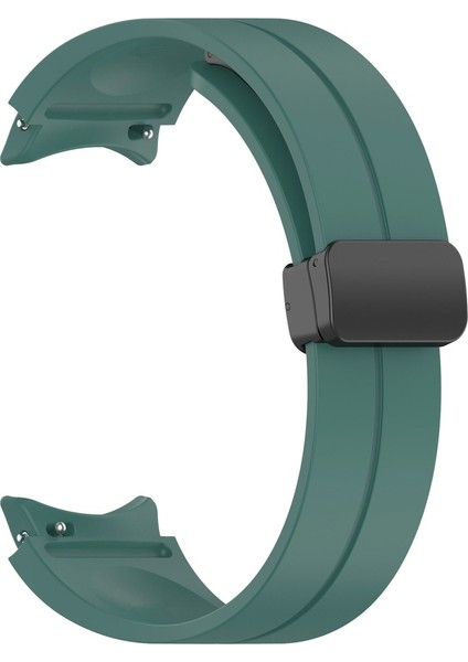 Samsung Galaxy Watch 4 44MM Uyumlu Kordon Silikon Metal Mıknatıslı Toka Zore Krd-84 Kayış, Koyu Yeşil