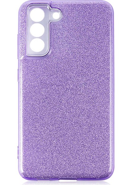 Samsung Galaxy S21 Fe Uyumlu Kılıf Sert Silikon Simli Desenli Shining Silikon, Mor
