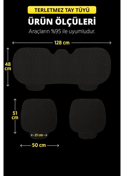 Tay Tüyü Cepli & Terletmez Oto Koltuk Minder Seti - Koltuk Koruma Kılıfı (3'lü Set) Siyah-Beyaz