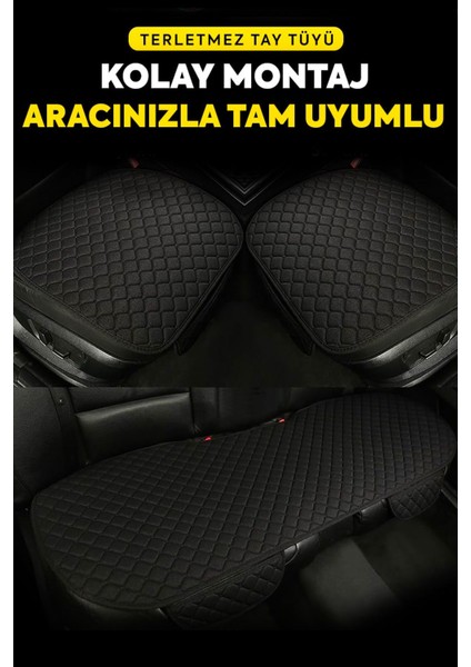 Tay Tüyü Cepli & Terletmez Oto Koltuk Minder Seti - Koltuk Koruma Kılıfı (3'lü Set) Siyah-Siyah fiyatları