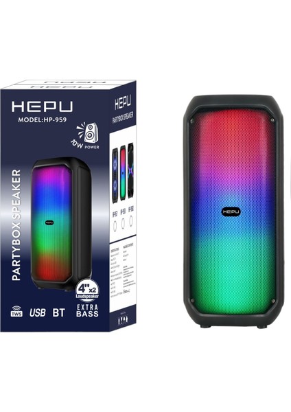 Hepu Hp 959 Taşınabilir Şarjlı Rgb Bluetooth Hoparlör Extra Bass Performans