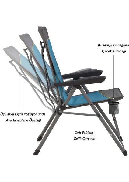 Justy Xl 3 Pozisyonlu Konforlu Katlanır Kamp Sandalyesi Boulder