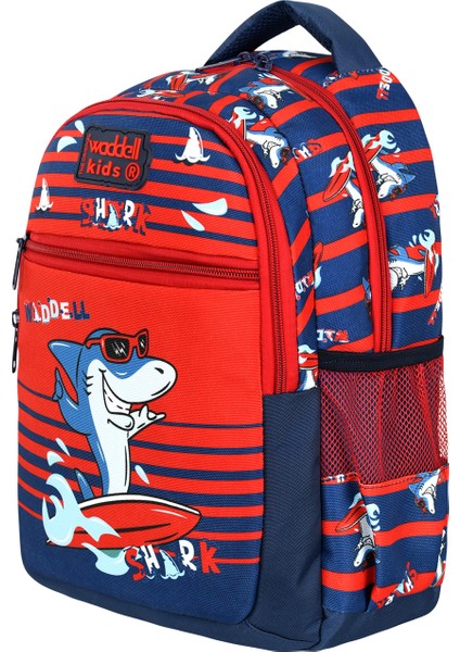 Lisanslı Lacivert Kırmızı Köpekbalığı Desenli Erkek Çocuk Ilköğretim Sırt Çantası ve Beslenme Çantası fırsatları