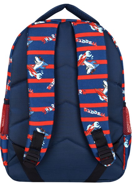 Lisanslı Lacivert Kırmızı Köpekbalığı Desenli Erkek Çocuk Ilköğretim Sırt Çantası ve Beslenme Çantası indirimleri