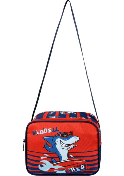 Lisanslı Lacivert Kırmızı Köpekbalığı Desenli Erkek Çocuk Ilköğretim Sırt Çantası ve Beslenme Çantası