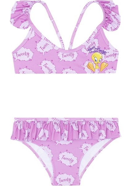 Tweety Sırt Detaylı Fırfırlı Bikini Kız Çocuk Bikini SM21110204