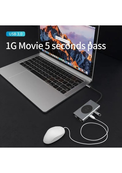 Fxn-13 USB C 4K HDMI Usb3.0 5gbps RJ45 VGA 100W Pd 3.5mm Ses Jakı Tf Sd Kablosuz Şarj Çevirici