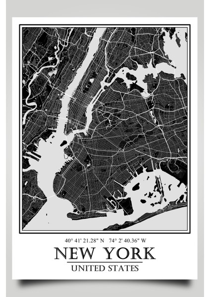 New York Şehir Haritası Çerçevesiz Poster-Harita Sanatı, Map Art Design