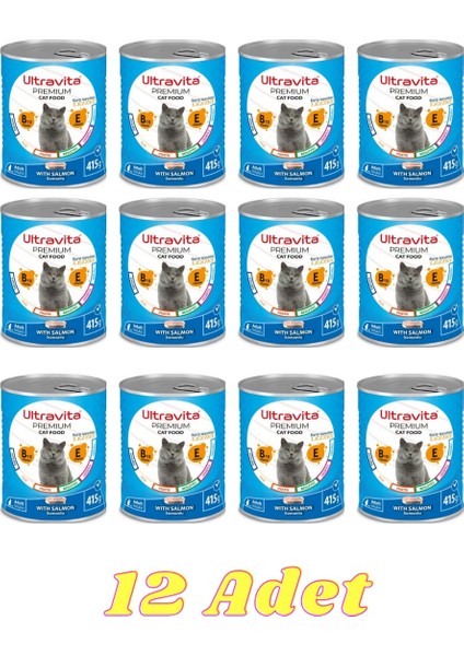 Premium Yüksek Proteinli Balık Etli Konserve Yaş Kedi Maması 415GRX12 Adet