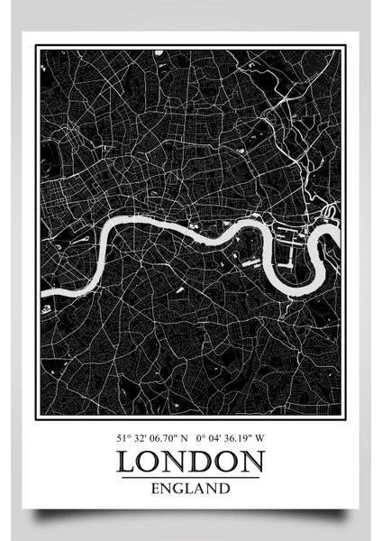 Londra Şehir Haritası Çerçevesiz Poster-Harita Sanatı, Map Art Design