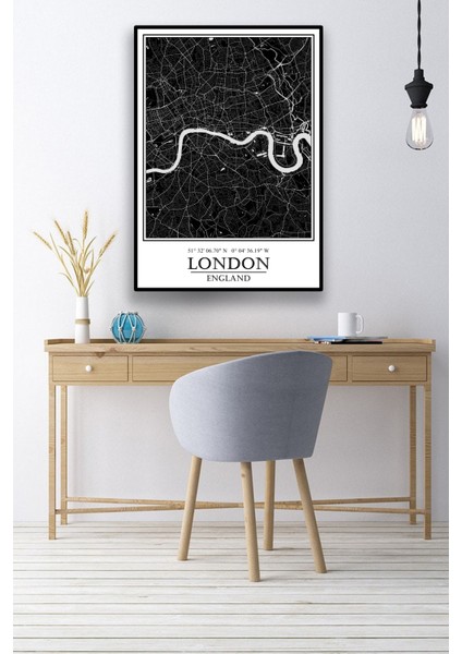 Londra Şehir Haritası Çerçevesiz Poster-Harita Sanatı, Map Art Design modelleri