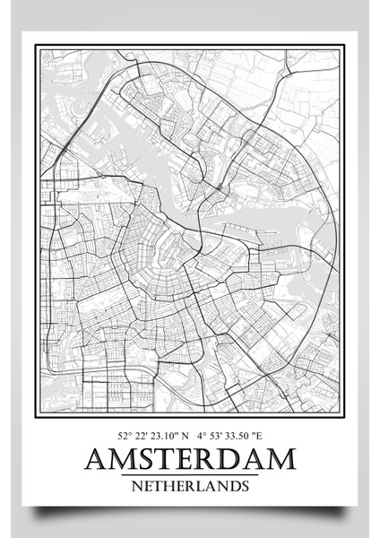 Amsterdam Şehir Haritası Çerçevesiz Poster-Harita Sanatı, Map Art Design