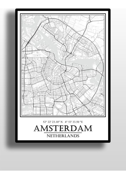 Amsterdam Şehir Haritası Çerçevesiz Poster-Harita Sanatı, Map Art Design fiyatları