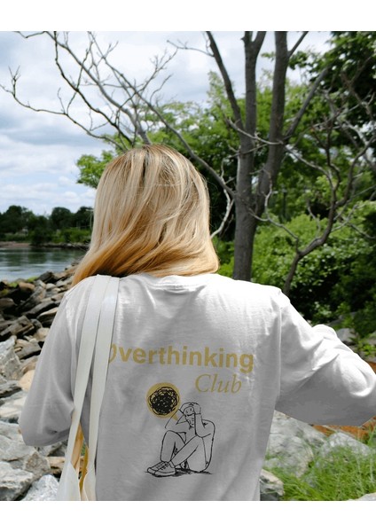 Sarı Overthinking Club Tasarım Relaxed Fit Kadın Ön-Arka Baskılı Tişört fiyatları