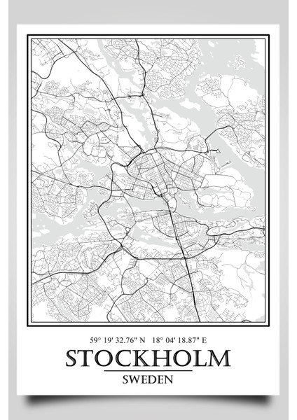Stockholm Şehir Haritası Çerçevesiz Poster-Harita Sanatı, Map Art Design