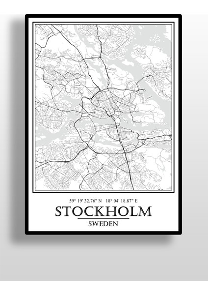 Stockholm Şehir Haritası Çerçevesiz Poster-Harita Sanatı, Map Art Design fiyatları