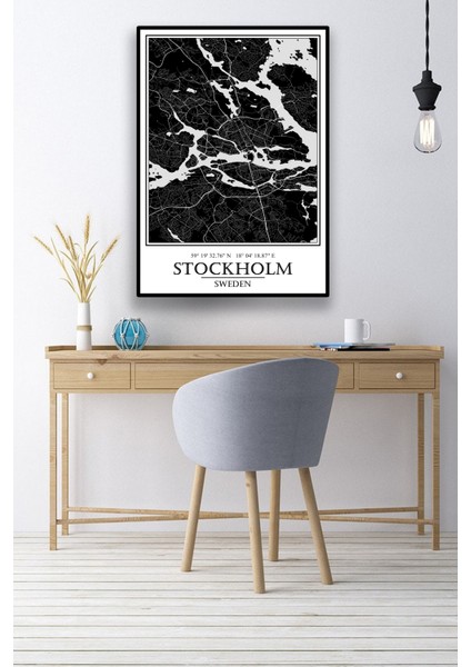 Hari Tasarım Stockholm Şehir Haritası Çerçevesiz Poster-Harita Sanatı, Map Art Design