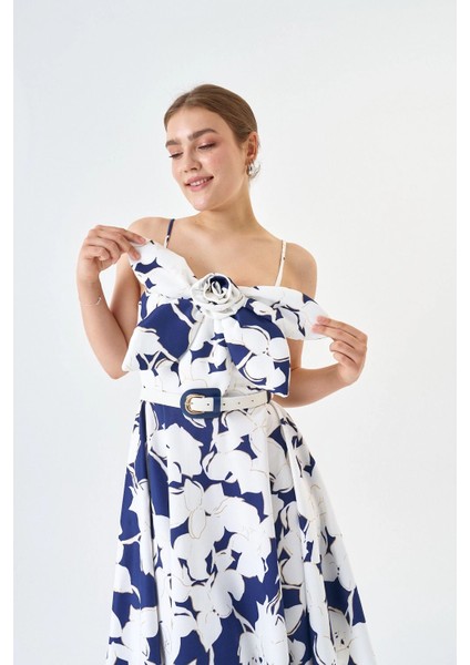 Skuba Kumaş Mini Boy Varak ve Dijital Baskı Detaylı Elbise